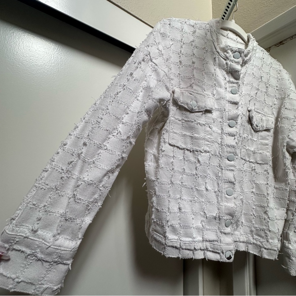 White Denim Patch Textured Jacket - image 3